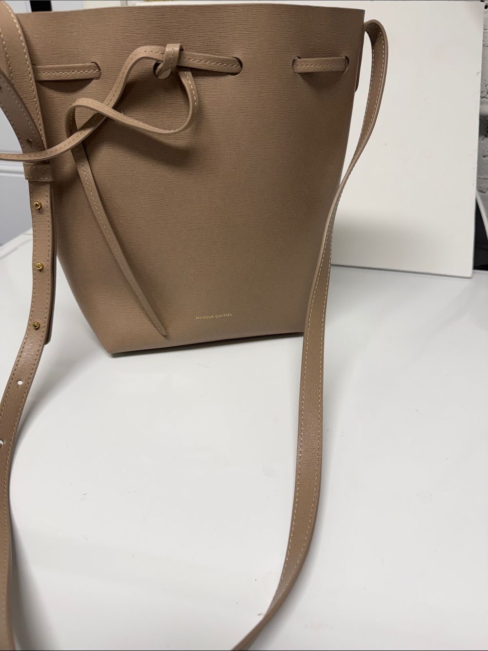 Mansur Gavriel Beige-Tan Bucket Tote with Cinch Strap - Medium Size - NWOT